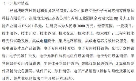兆晟科技擬投資3000萬設(shè)立全資子公司蘇州零度感知科技